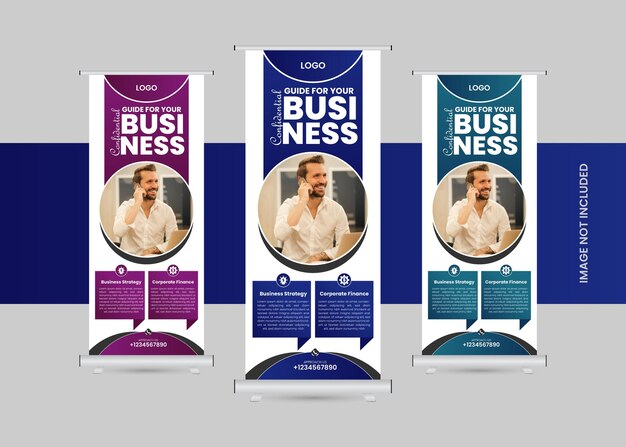 Free vector modern company roll up standee banner design template