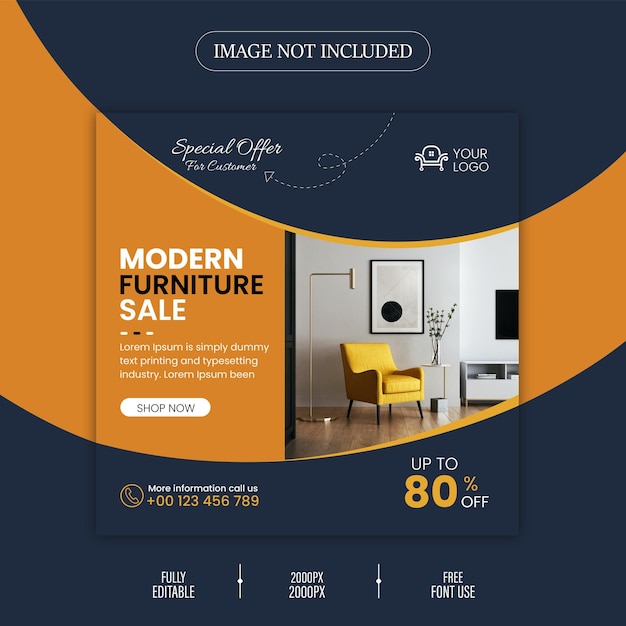 Free vector modern furniture sale social media design