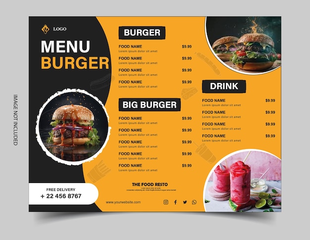 Vettore menu del ristorante moderno vettoriale gratuito per hamburger