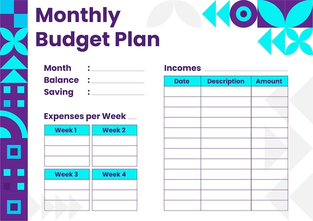 Vector free vector monthly budget plan template