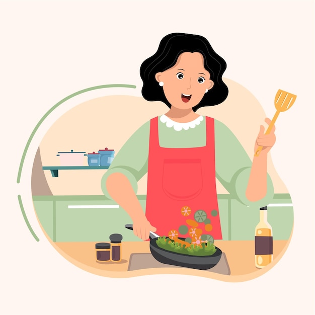 Free vector mother cooking at the kitchen