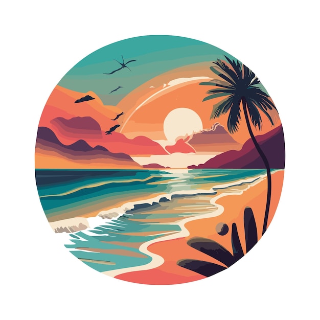 Vector free vector mountain with sea beach vintage t shirt design