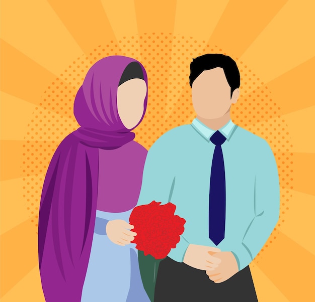 Vector free vector muslim couple wedding islam hijab worship flat illustration