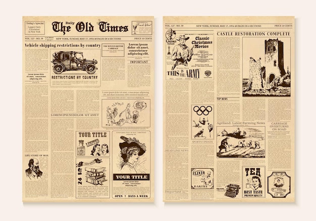 Vector free vector newspaper pages template vintage