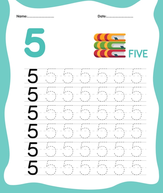 Free vector number 5 worksheet with books