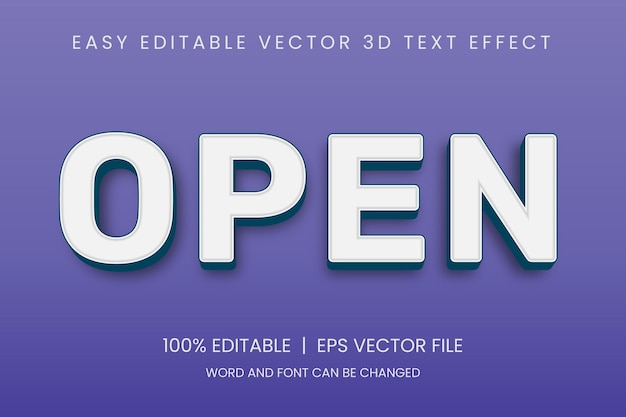 Free vector Open 3d text effect, editable modern typography font style