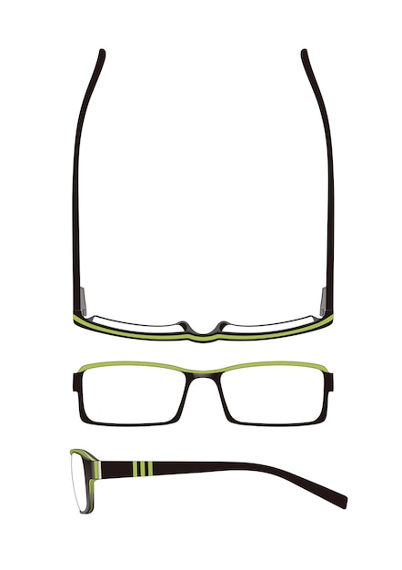 Vector free vector plastic frame glasses with front view top view and side view