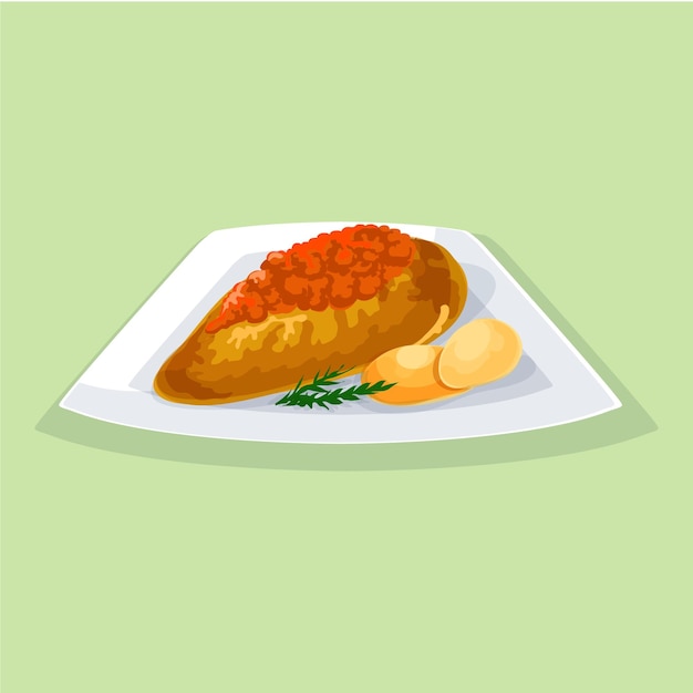 Vector free vector a plate of food with a piece of fish on it