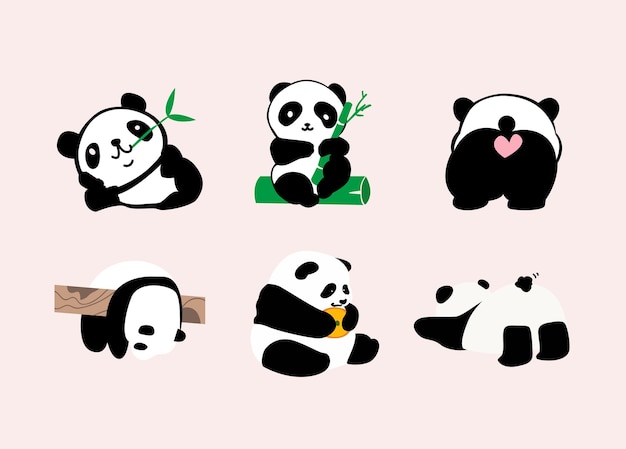 Free vector playing pandas cartoons