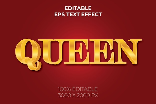 free vector queen golden 3d text effect editable elegant and rich text style