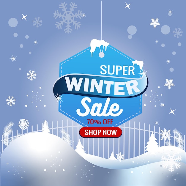 Vector free vector realistic background with winter super sale offer promo