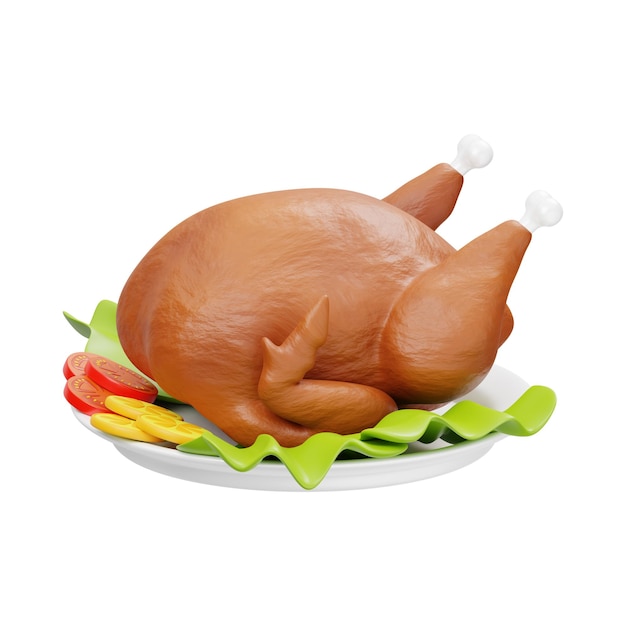 野菜を入れた焼いたトルコや焼いた肉の無料のベクトル現実的なイラスト
