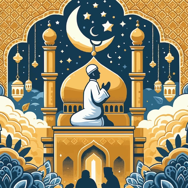 Free vector The rising moon of the month of Ramadan and praying holy month