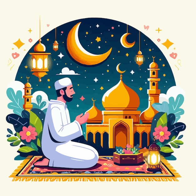 Vector free vector the rising moon of the month of ramadan and praying holy month