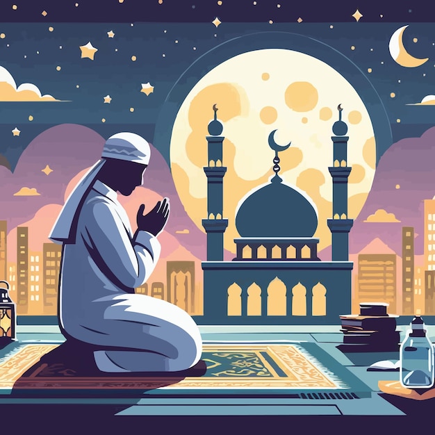 Vector free vector the rising moon of the month of ramadan and praying holy month