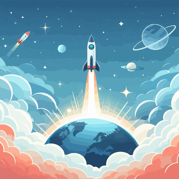 free vector Rocket launch background with smoke or clouds