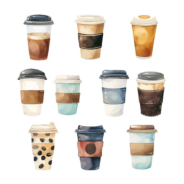 Vector free vector set of coffee cups isolated on white bakground