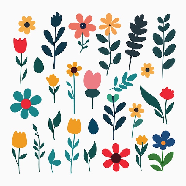 Free vector set of cute flowers with branches and leafs naturals