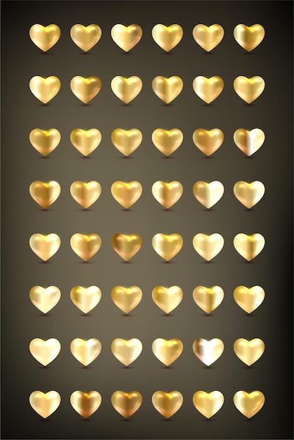 Free vector set of golden hearts on Valentines Day