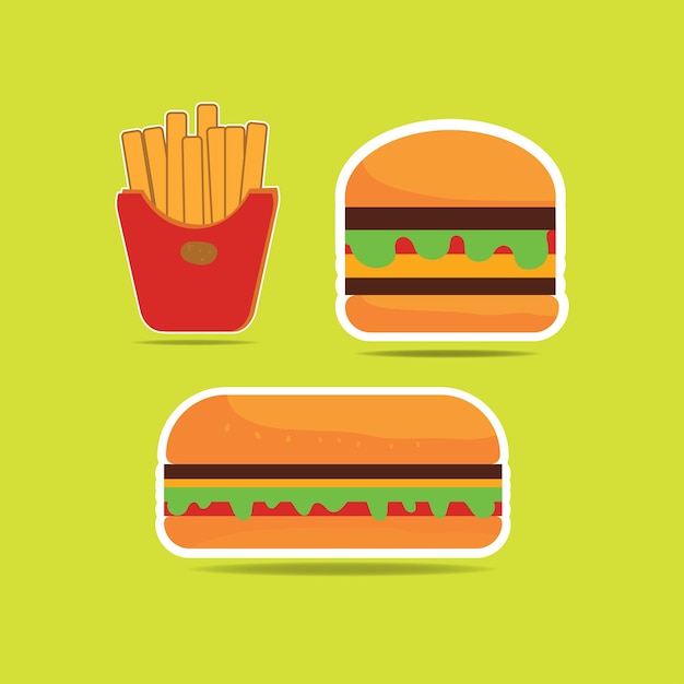 Free vector set of Hamburger fries potatoes hotdogin cartoon style vector