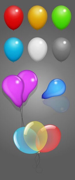 Vector free vector set happy birthday balloons flying helium balloons multicolored red yellow green blue