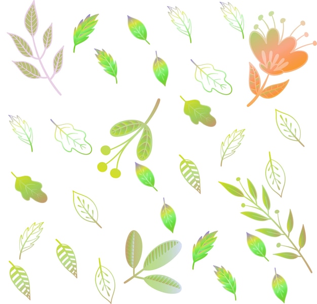 Бесплатный векторный набор милых цветов с ветвями и листьями