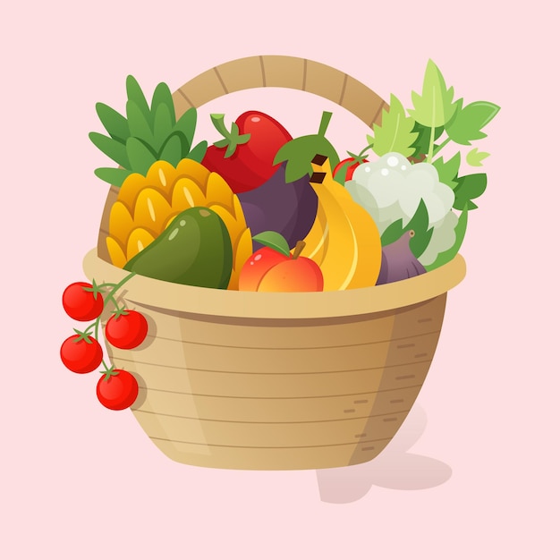 Free vector shopping basket full vegreables