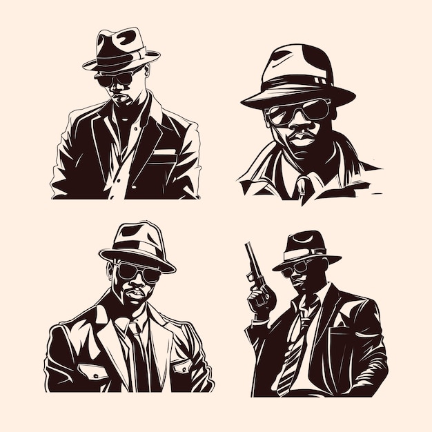 Free vector silhouette of a gangster with a gun in hand vector illustration