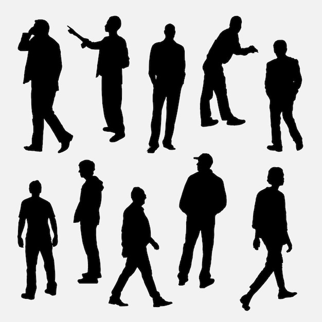 free vector silhouette man set walking standing