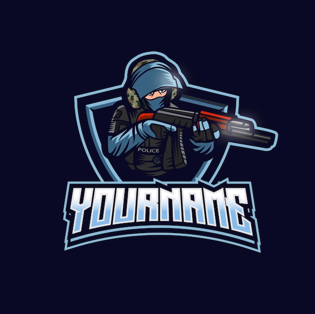 無料ベクトル兵士警察マスコットエスポートゲームロゴ