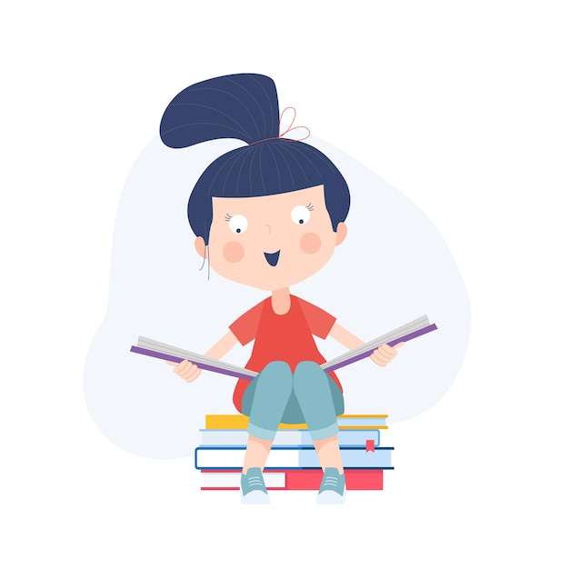 Free vector student girl with reading book