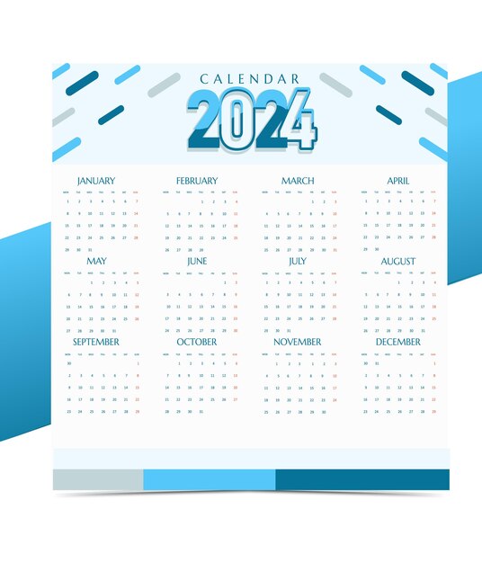 Free vector stylish blue annual calendar template