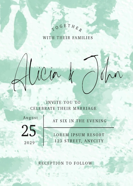 free vector template wedding invitation mockup watercolor abstract green vibe natural