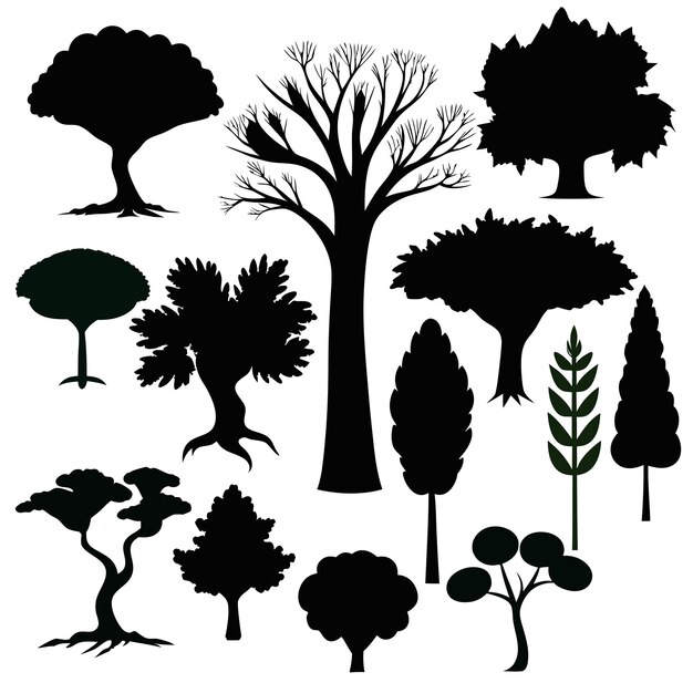 Vector free vector tree silhouette collection