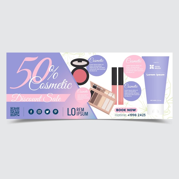 Vector free vector twitch banner template for beauty and cosmetics