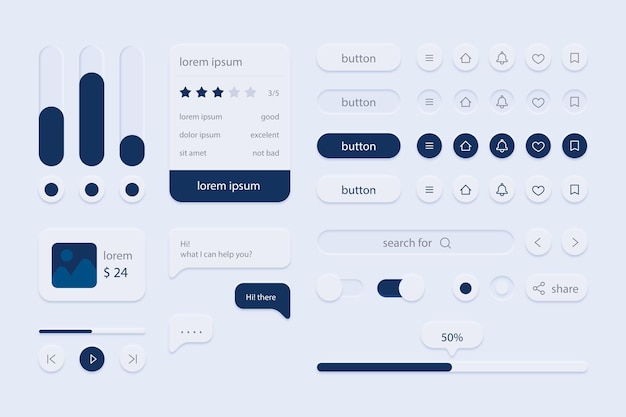 Elementi del kit ui vettoriali gratuiti e risorse grafiche per un design moderno dell'interfaccia utente