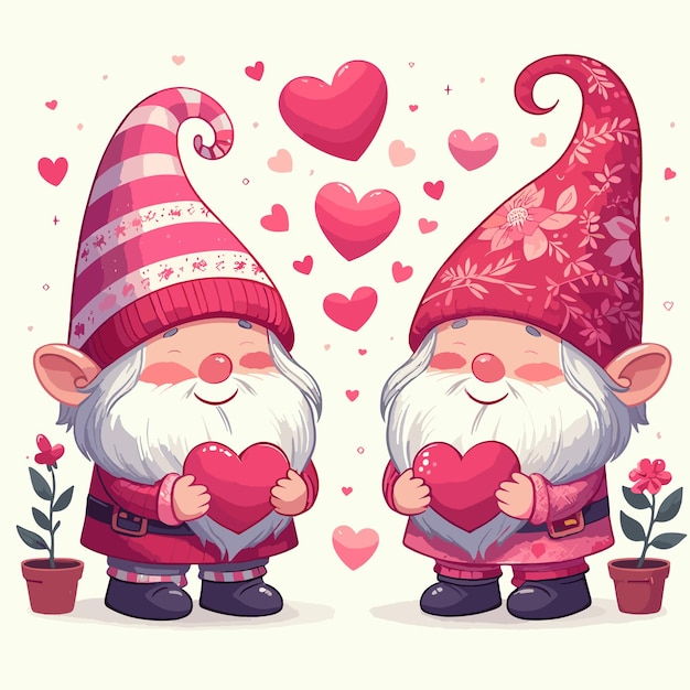 Free vector valentine's day coppia di gnomi romantici