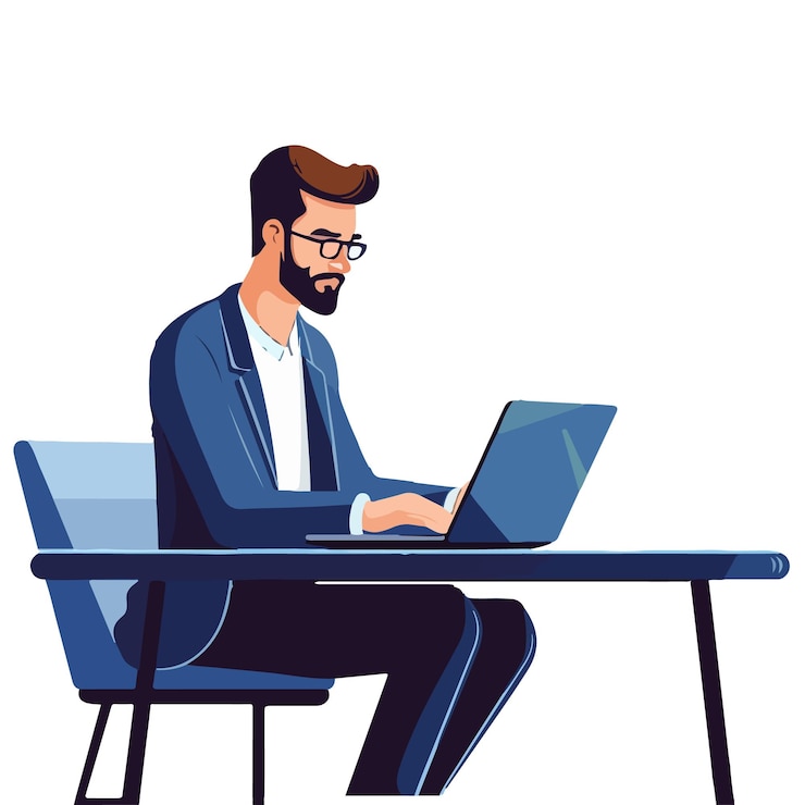 Vector free vector vector illustration of a man working on the laptop