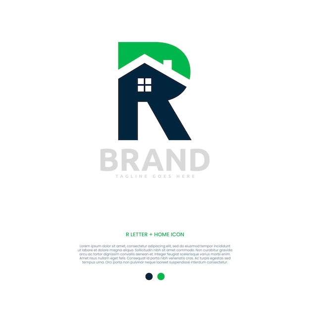 Бесплатный векторный векторный логотип иллюстрация буква R домашний стиль зеленого цвета