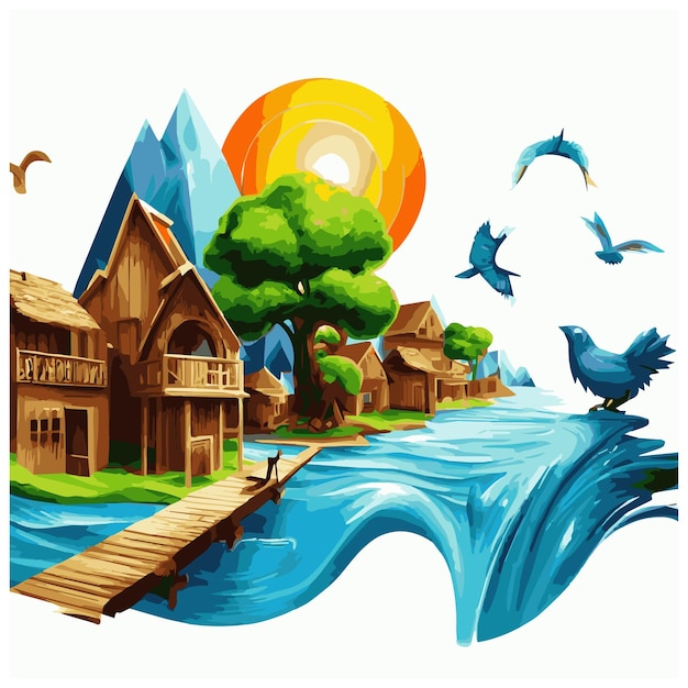 Free vector village illustration and village Background