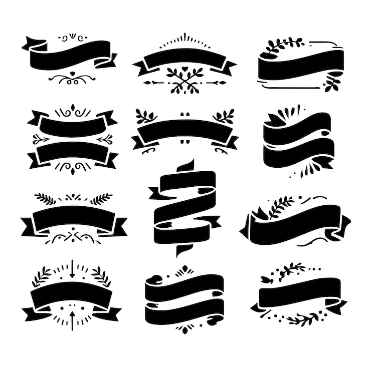 Vector free vector vintage blank ribbons set silhouettes