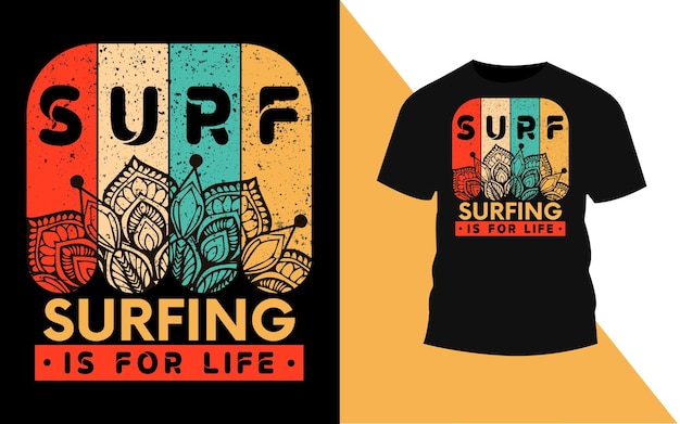 Free vector vintage surfing label with flat sunset background