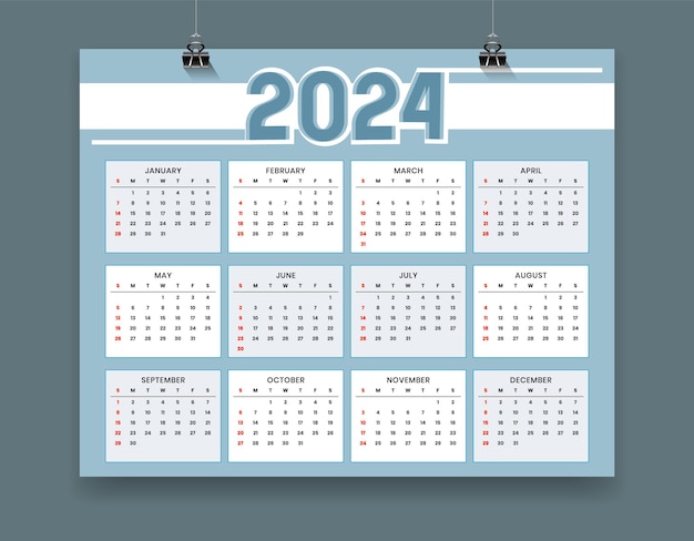 Vector free vector wall calendar 2024 page calendar for new year