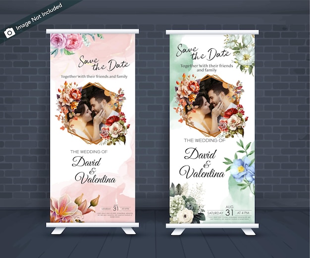Set di banner verticali per matrimonio floreale ad acquerello vettoriali gratis