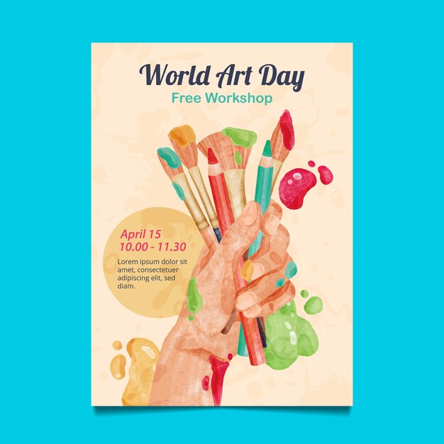 Vector free vector watercolor world art day vertical poster template