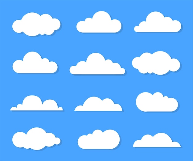 Free vector white clouds on blue background collection clouds icon vector illustration