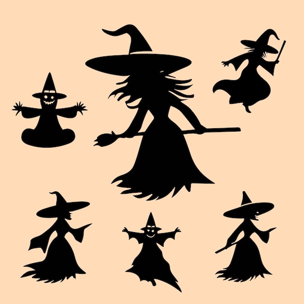 Free vector witches in silhouette cartoon character isolated on white background