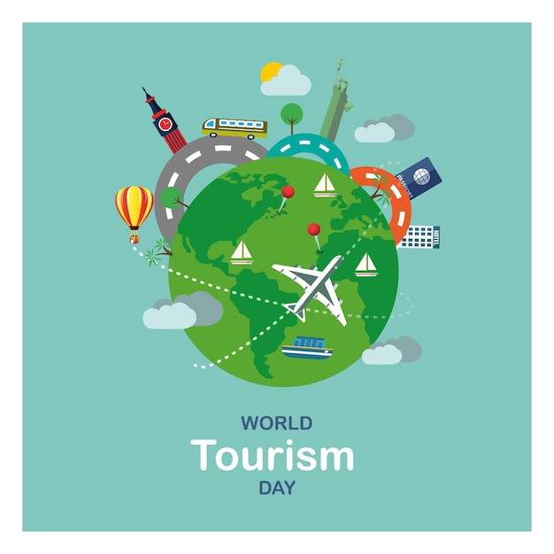 Free vector world tourism day background with world and monuments