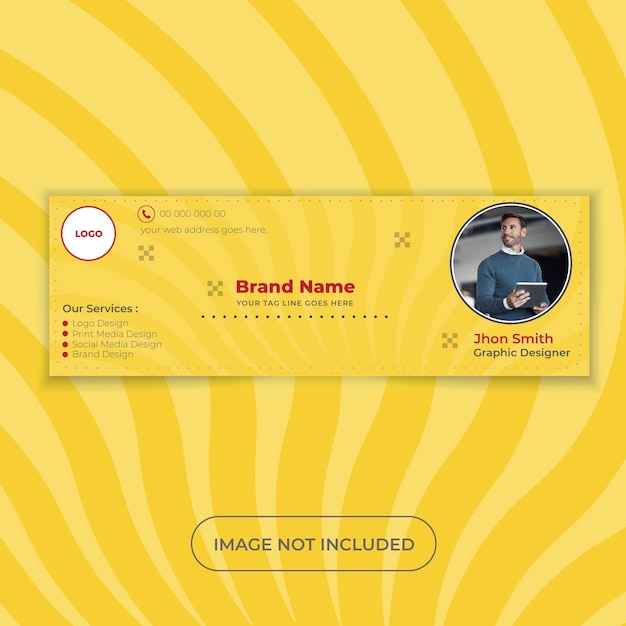 Бесплатный векторный желтый шаблон подписи электронной почты или нижний колонтитул электронной почты и дизайн обложки для личных социальных сетей