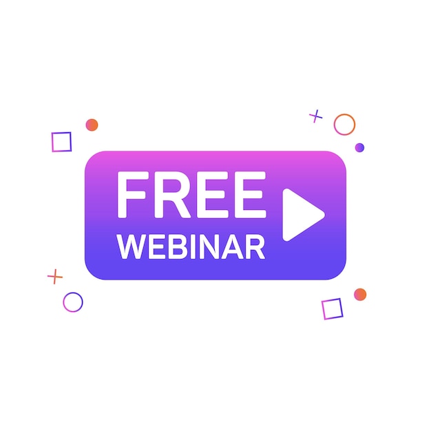 Free webinar play online button with geometric shapes on white background flat vector